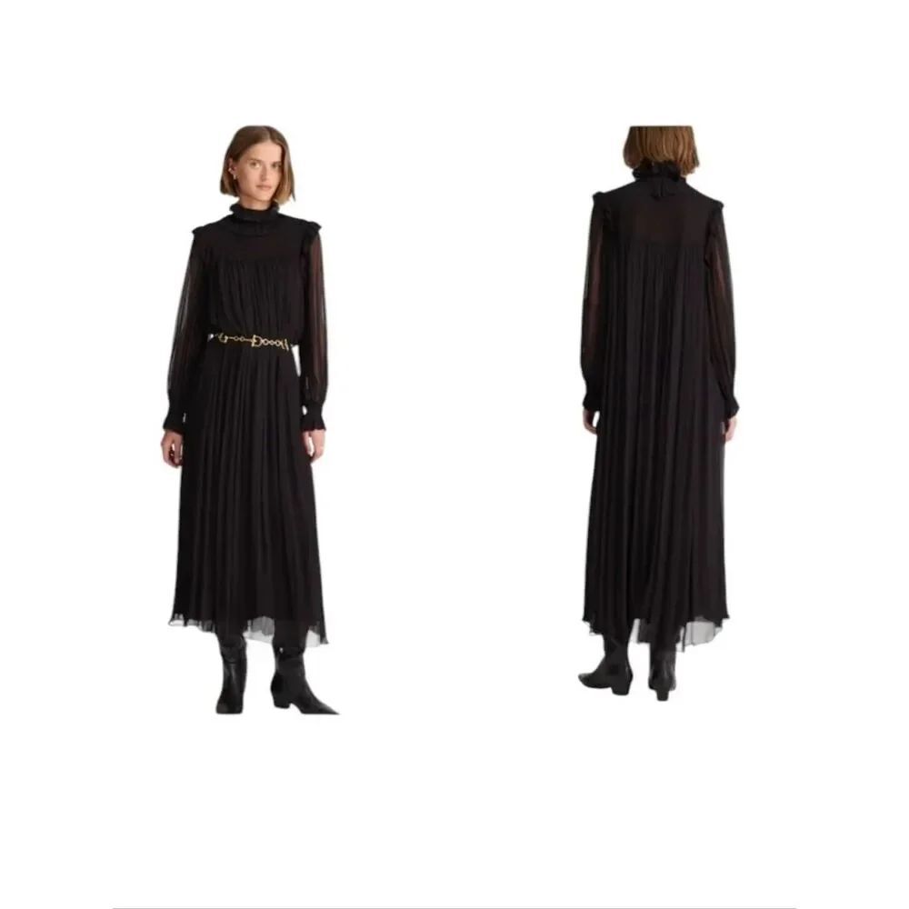 NWT Madewell X Alexa Sabine Joan Overlay Midi Dress Crinkle Black Long Sleeve 12